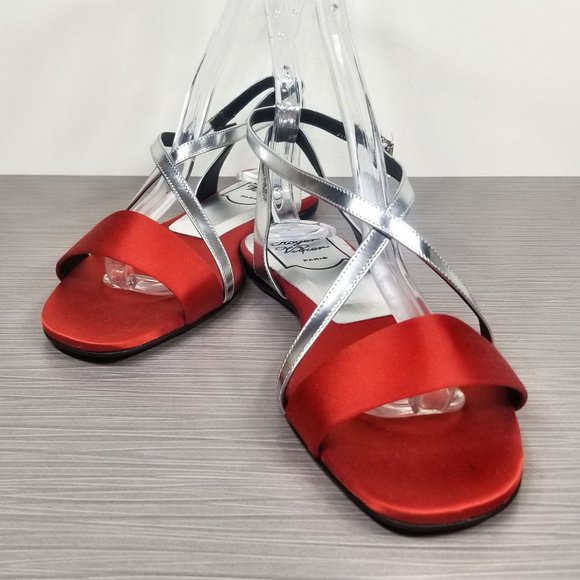 Roger Vivier Strappy Flat Sandals, Red Satin - Picture 4 of 11
